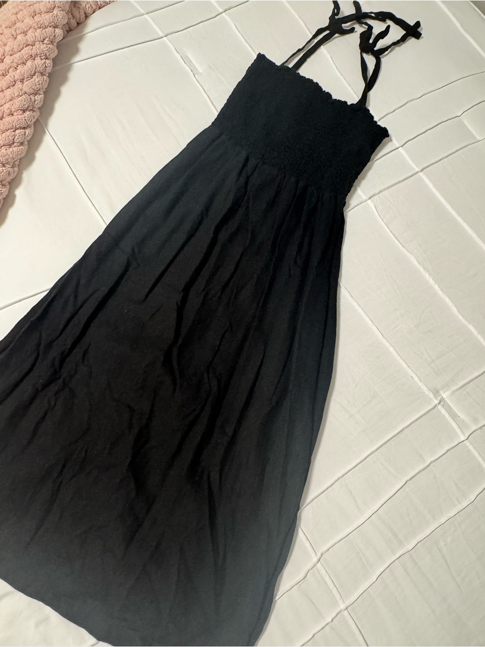 GAP Black Smocked Midi Dress with Tie Straps